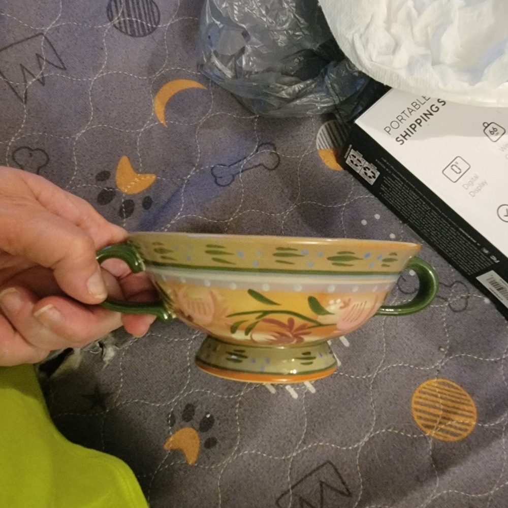 Danna Cullen Multicolor Floral Ceramic Handled Bowl Glossy Round Printed - Picture 4 of 4